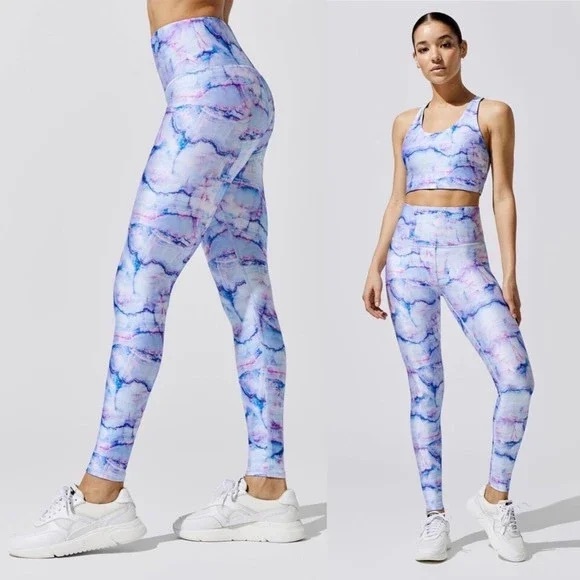 Terez Hi-Shine Blue Marble Leggings - Picture 4 of 11